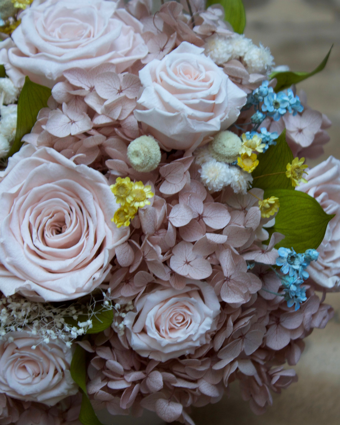 The Ballet Slipper (Petite) by Eos Blooms: blush roses, preserved blooms & hydrangea petals.