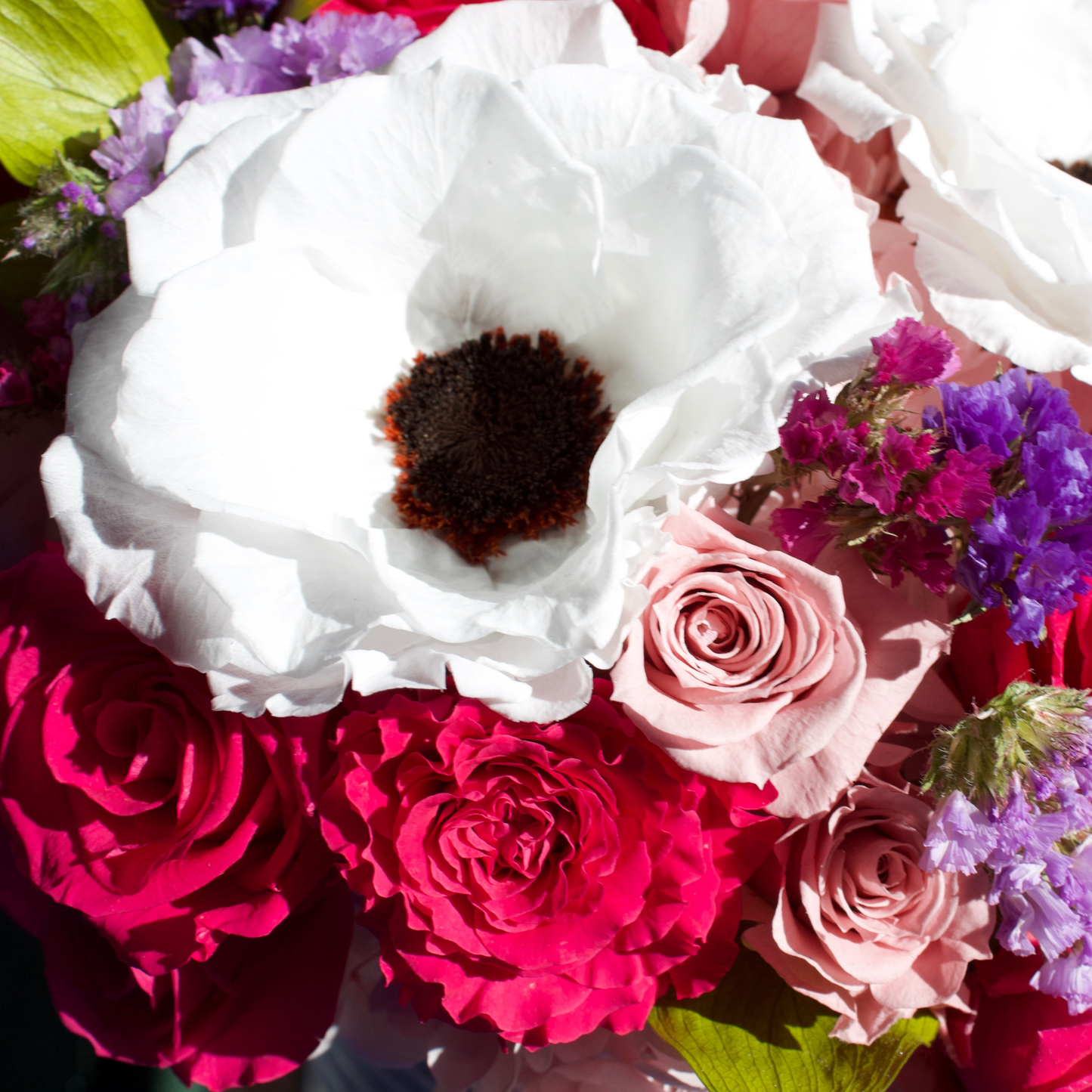 The Zenith by Eos Blooms: a luxury floral mix of white, pink, and red blooms with green leaves.