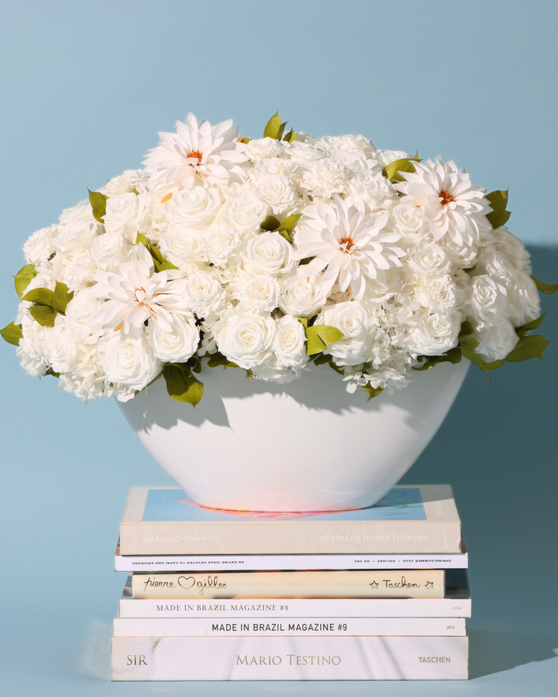 Flora Privé by Eos Blooms elevates any room—luxurious preserved roses styled in a sleek bowl.