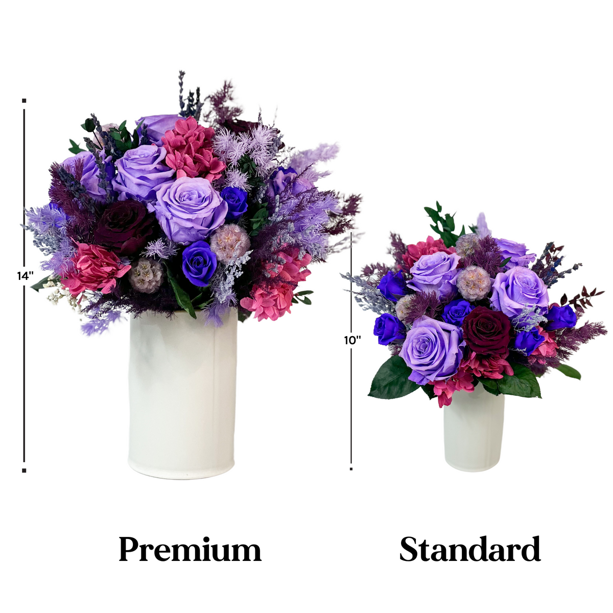 Eos Blooms Preserved Flower Subscription: forever blooms in white vases, delivered nationwide.