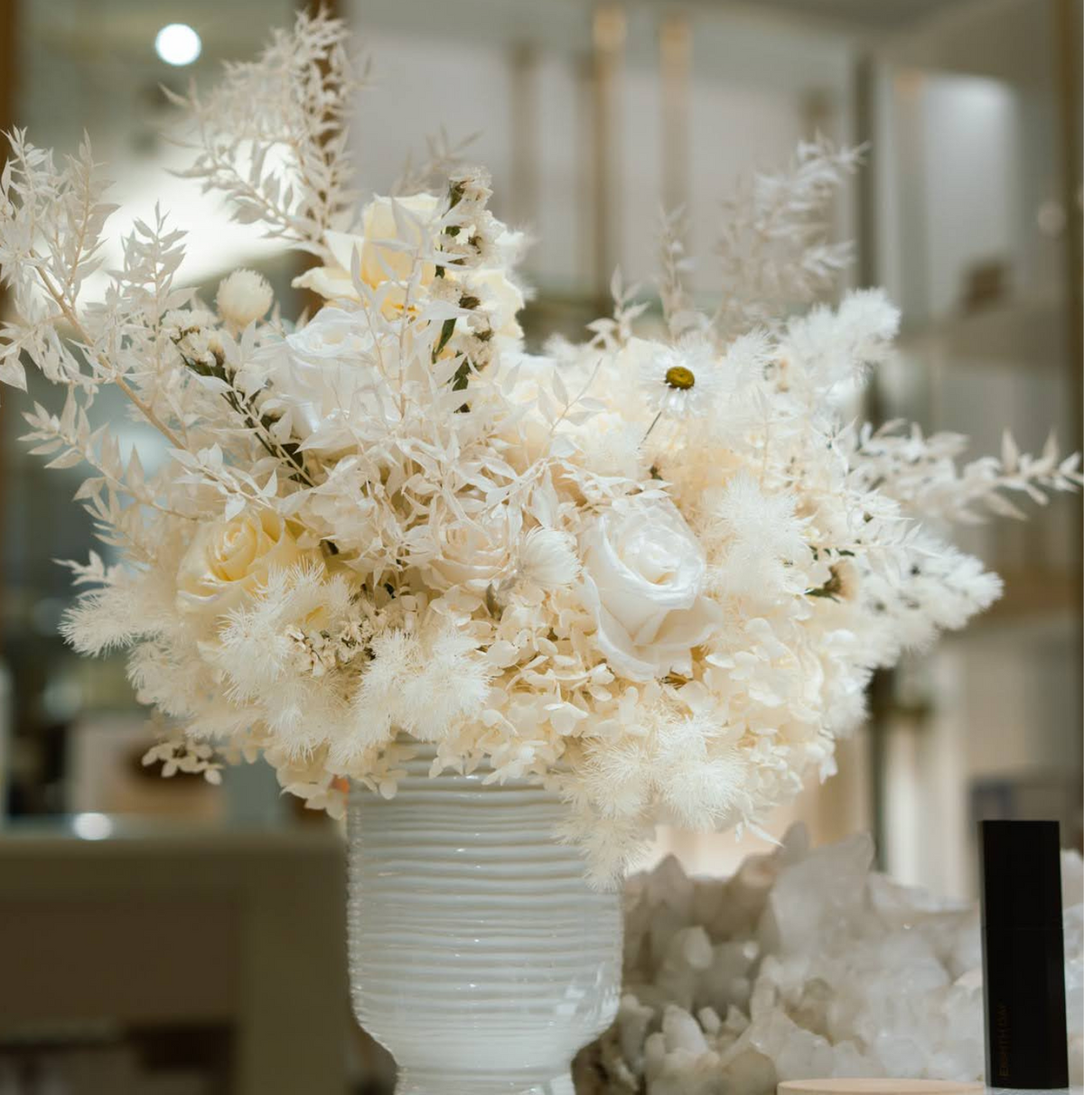 Eos Blooms’ Preserved Flower Subscription brings endless white and cream blooms indoors.
