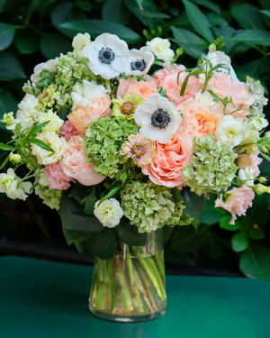 The Virgo ♍ by Eos Blooms: white, pink & green flowers in a vase—ideal Virgo birthday gift.