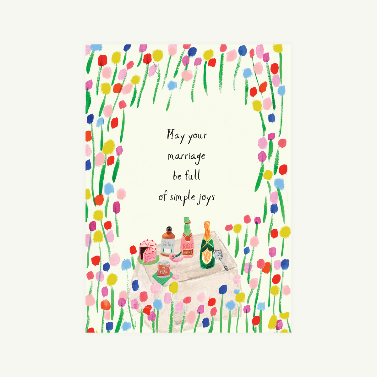 Eos Blooms Hand-Illustrated Greeting Card: drinks, cake & flowers; designed in NYC.