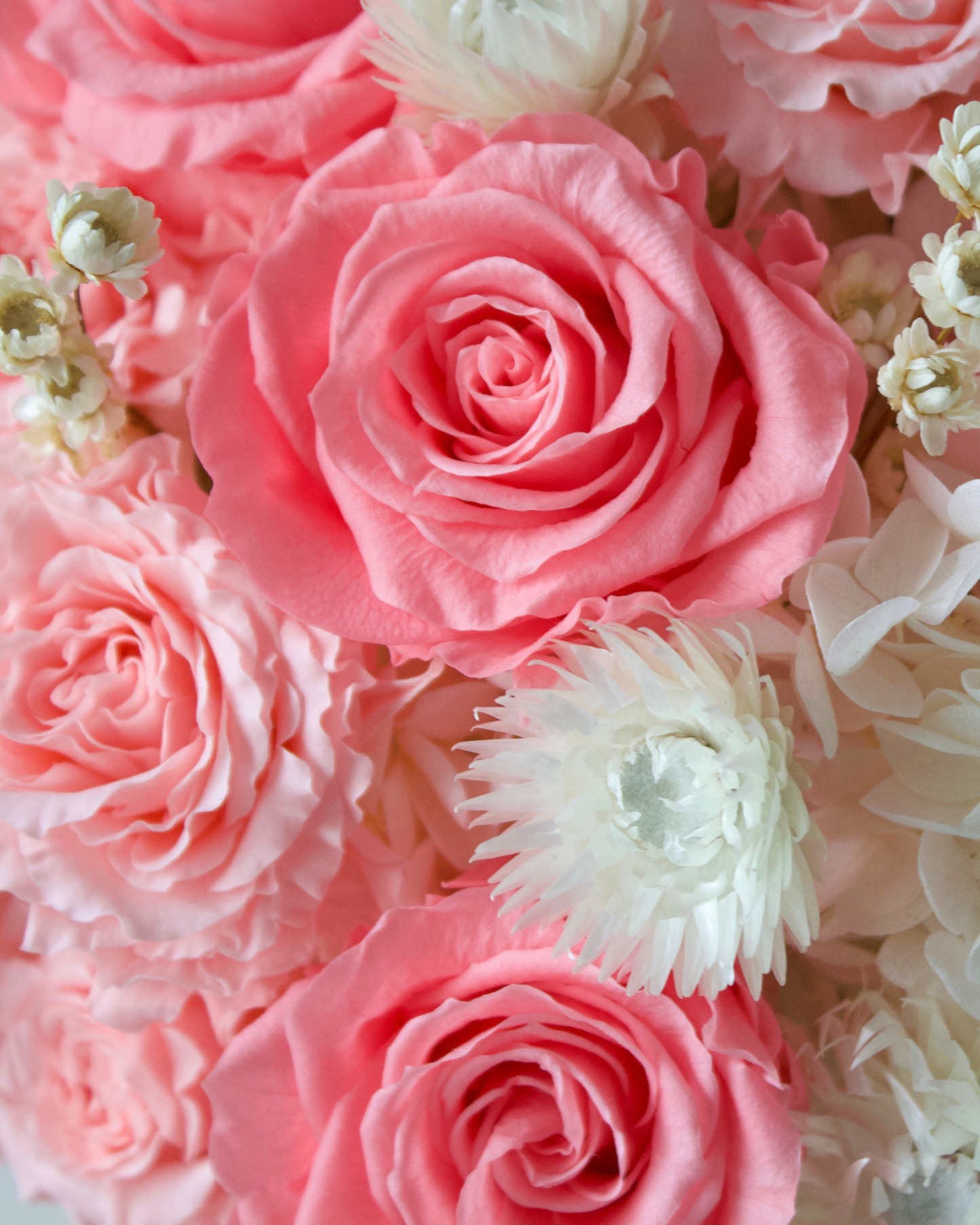 The Sugar Rush by Eos Blooms: preserved roses and white blooms in a chic pink bouquet.