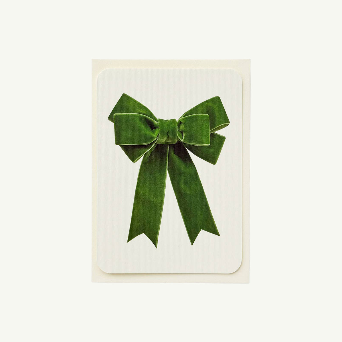 Eos Blooms Hand-Illustrated Greeting Card with a large green velvet bow on the front.