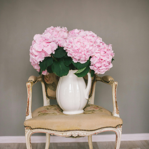 Eos Blooms Preserved Hydrangeas in a white vase, perfect for cottage decor.