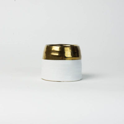 A White with Gold Vase by Eos Blooms on a white background.